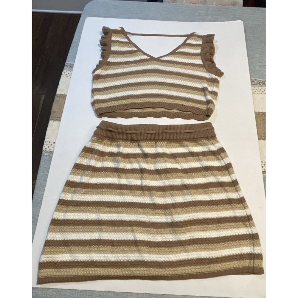Women's 2-piece Outfit Madden NYC Size L/XL Crochet Striped Sleeveless Y2K Boho - Picture 12 of 12